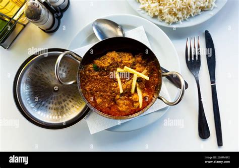 Lamb Karahi In Large Vessel Indian Cuisine Stock Photo Alamy