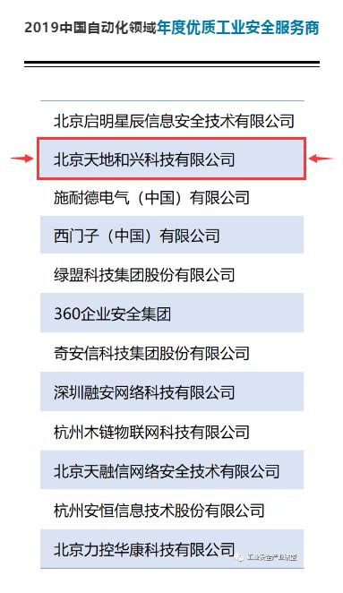 连续三年，天地和兴又双叒上榜了！天地和兴荣获“2019中国自动化领域年度优质工业安全服务商”奖 北京天地和兴科技有限公司 检测评估