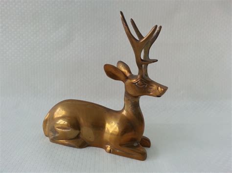 Vintage Brass Deer Figurine Laying Buck Stag Reindeer