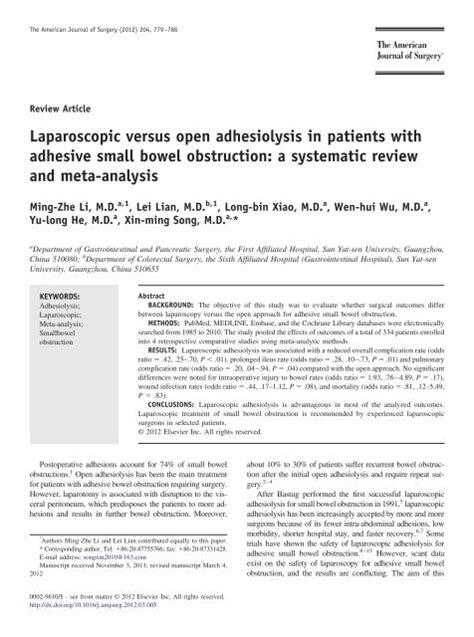 Laparoscopic Versus Open Adhesiolysis In Patients With Adhesive