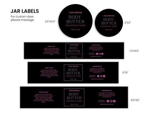 Beautiful Black Pink Cosmetic Label Templates Oz Ozjar Etsy