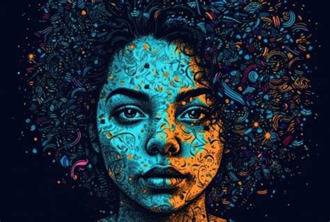 Premium AI Image A Painting Of A Woman With Curly Hair And A Blue And