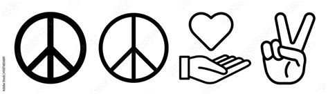 Icon sheet of the peace sign. Rounded peace symbol, hand holding a ...