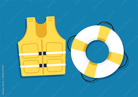 Lifebuoy and life Jacket cartoon vector. Vector flat style colored ...