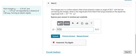 Solved Part C Point Charges Q1 470 Nc And Q2 470