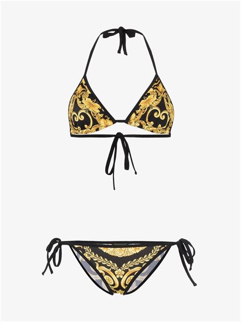 Versace Synthetic Baroque Print Triangle Bikini In Black Lyst