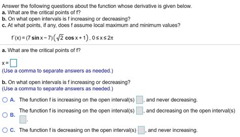 Solved Answer The Following Questions About The Function Chegg