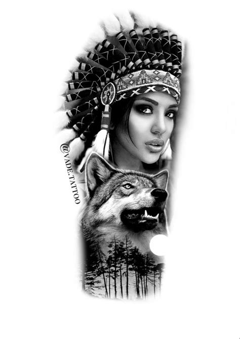 Native American Wolf Tattoo Flash