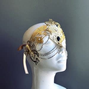 Women S Masquerade Mask Goddess Mask Chain Mask Gold Etsy