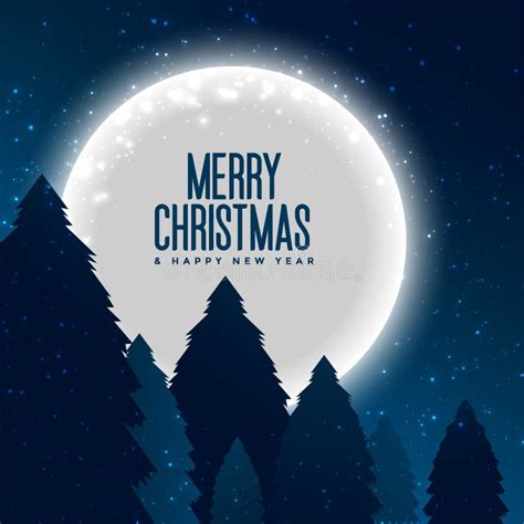 Merry Christmas Trees and Full Moon Background Stock Vector ...