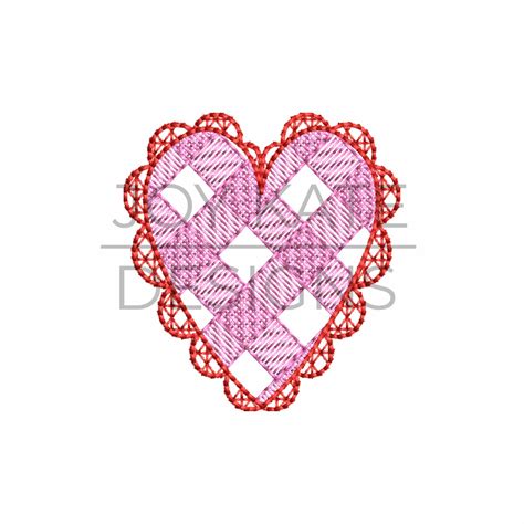 Mini Gingham Lace Heart Sketch Embroidery Design Joy Kate Designs