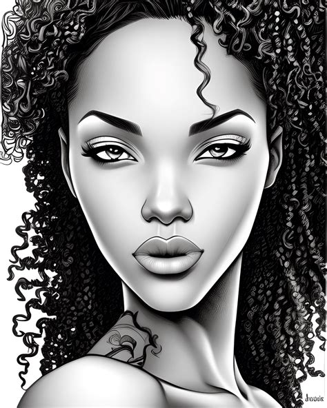 Black And White Coloring Page African Bombshell · Creative Fabrica