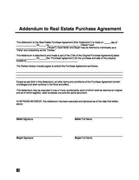 Free Real Estate Purchase Agreement Addendum Pdf Word