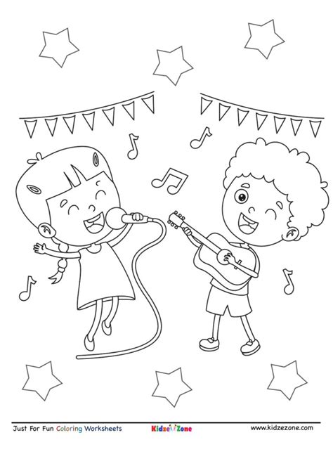 Kids Music Party cartoon Coloring Page - KidzeZone