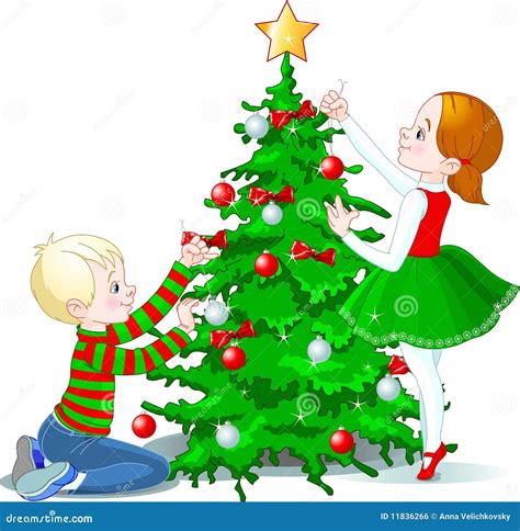 Children Decorate A Christmas Tree Royalty Free Stock Image Image