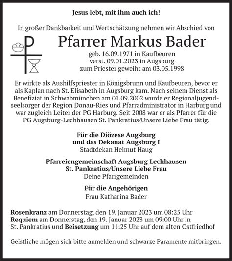 Traueranzeigen Von Markus Bader Trauer Merkur De