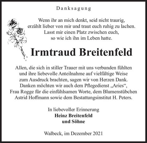 Traueranzeigen Von Irmtraut Breitenfeld Abschied Nehmen De