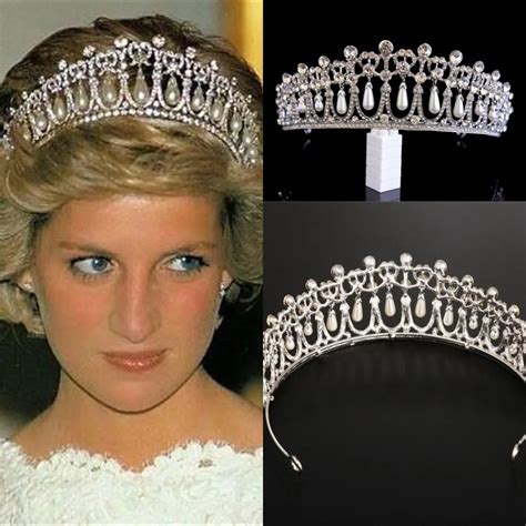 Vintage Silver Queen Princess Diana Crown Crystal Pearl Diadem For ...