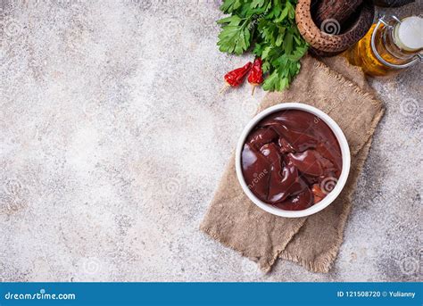 Raw Uncooked Liver And Spices For Cooking Stock Photo Image Of Calves