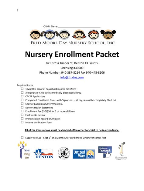 Fillable Online Nursery Enrollment Packet Fax Email Print Pdffiller