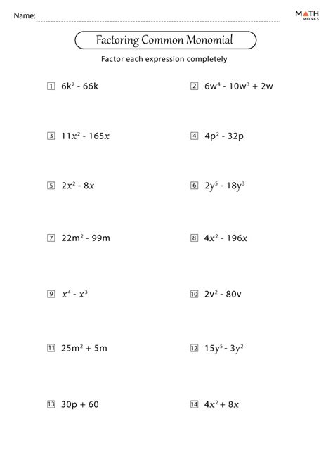 Common Factoring Worksheet Polynomials CommonWorksheets