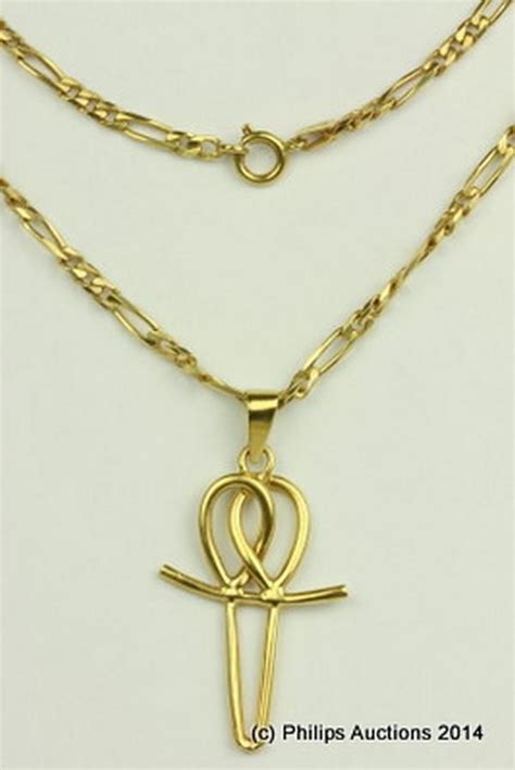 18ct Gold Figaro Chain With Double Ankh Pendant Pendantslockets