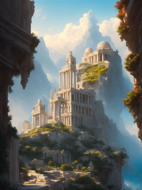 Hursty Snowy Mountain Fantasy Awesome Intricate Greek City Scene