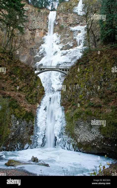 Multnomah Falls, Oregon, frozen, in winter Stock Photo - Alamy