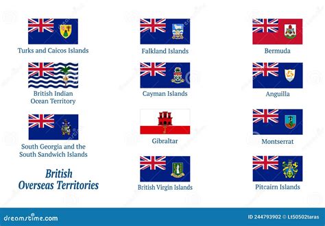 British Overseas Territories Flags. Set of Flags. Vector Illustration. All Isolated on White ...