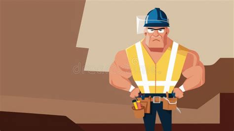 A Cartoon Construction Worker with a Hard Hat and Vest, AI Stock ...