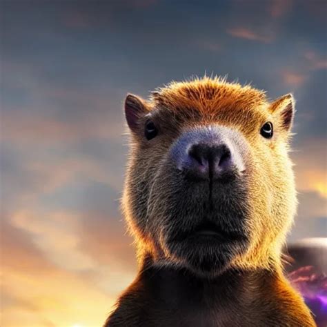 A Capybara Wearing Thanos Armour Cinematic Lighting Stable