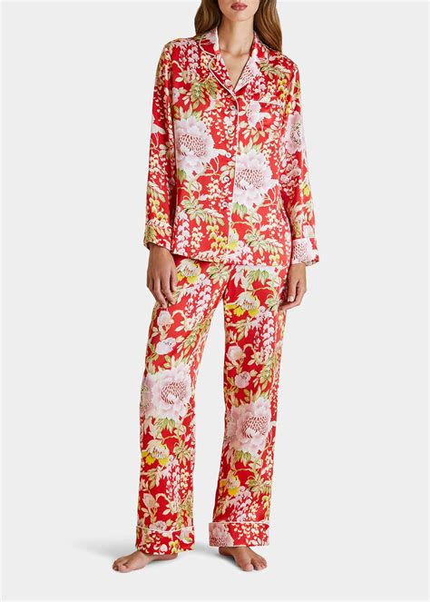 Olivia Von Halle Lila Sylva Floral Print Silk Pajama Set Editorialist