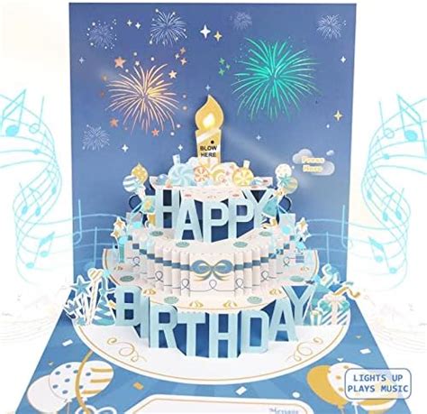 DTESL Musical Birthday Cards With Light And Music Blowable 3D