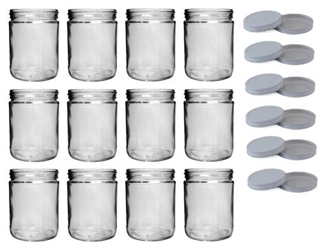 Nms 16 Ounce Glass Wide Mouth Straight Sided Canning Jars Case Of 12 With White Lids North