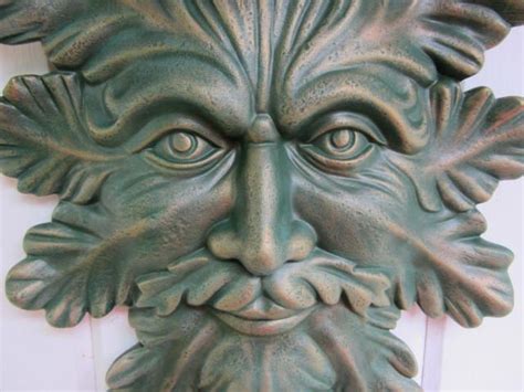 Leafman Greenman Nature Man Yard Art Garden Decor Green Leaf Face Green Copper Gold Leafman