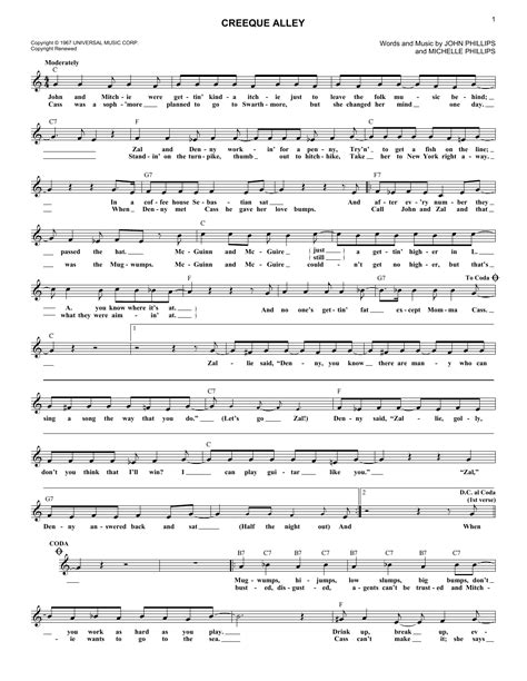 The Mamas & The Papas - Creeque Alley sheet music