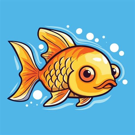 Premium Vector | Cute cartoon goldfish swimming in the sea vector ...