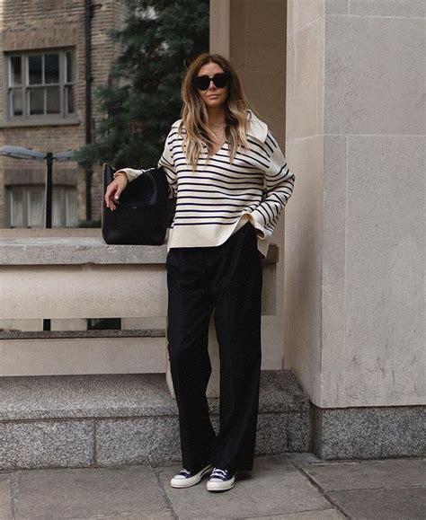 Emma Hill On Instagram Wide Leg Trousers Outfit Striped Sweater