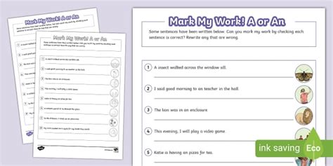 Mark My Work A Or An Worksheet Teacher Made Twinkl