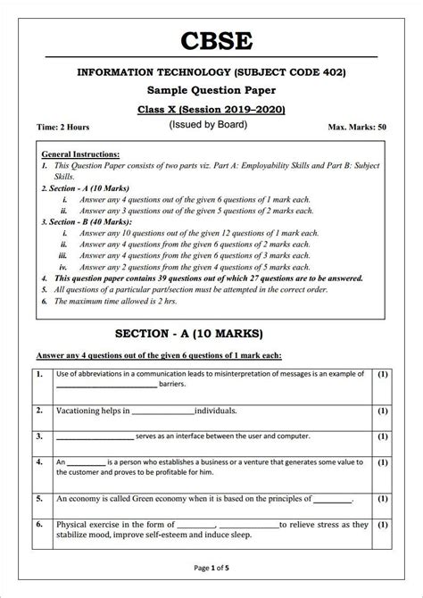 Class 10 It Sample Paper 2022 23 Code 402 Pdf It 402 Class