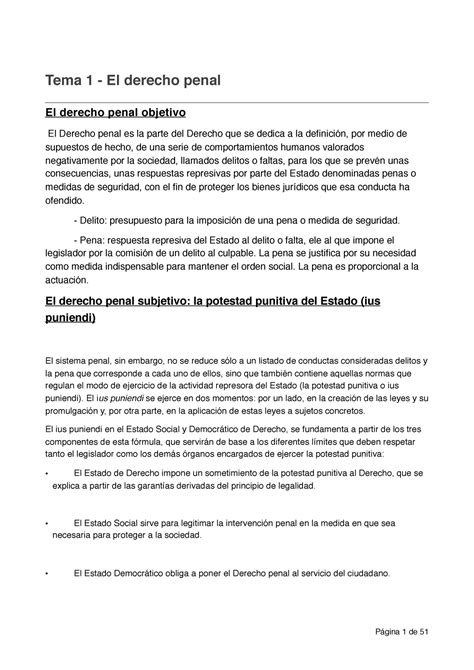 Apuntes De Derecho Penal General Tema 1 El Derecho Penal El Derecho Penal Objetivo El