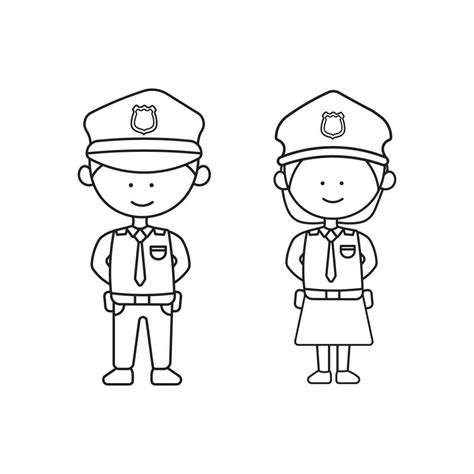 Hand drawn kids drawing Vector illustration Cute male and female police ...