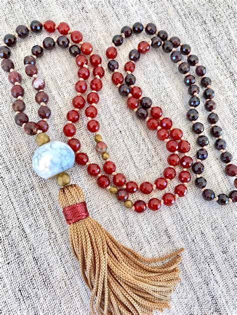 Mala Necklace Garnet Carnelian Red Jasper Mala Necklace Yoga Mala