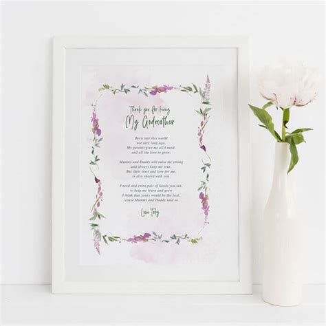 Thank You For Being My Godmother Poem Print