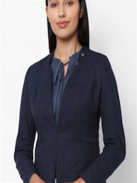 Buy Allen Solly Woman Women Navy Blue Self Design Single Breasted Casual Blazer Blazers For