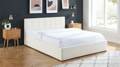 Lit Coffre X En Laine Boucl Beige Avec T Te De Lit Et Sommier