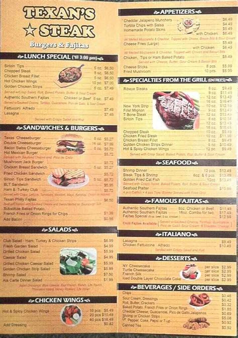 Texans Steak Menu Menu Restauracji Texans Steak Old East Dallas