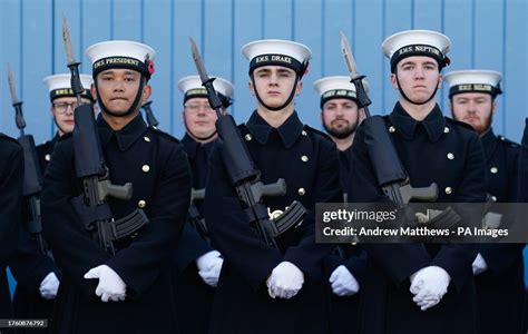 Ratings And Officers From The Royal Navy Rehearse At Whale Island In