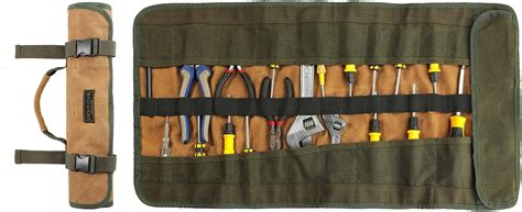 Heavy Duty Waxed Canvas Multi Purpose Tool Roll Pouch With Pockets