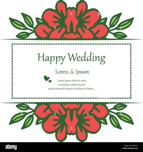 Template Of Happy Wedding With Drawing Elegant Red Flower Frame For